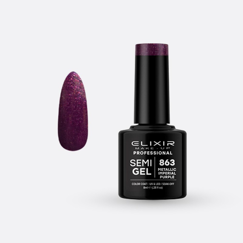 Elixir Semi Gel Ημιμόνιμο Βερνίκι 8ml – #863 (METALLIC IMPERIAL PURPLE)