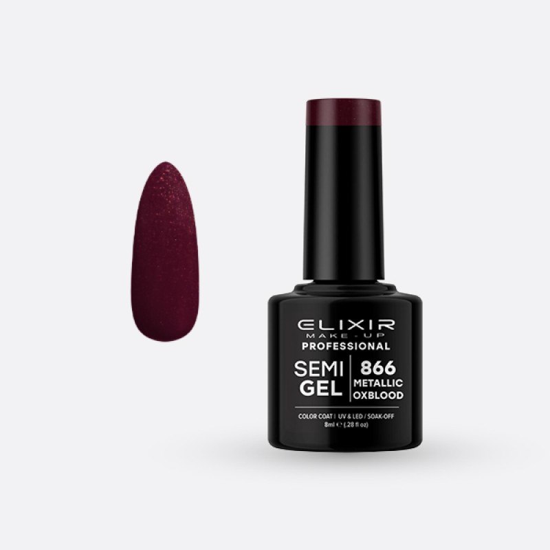 Elixir Semi Gel Ημιμόνιμο Βερνίκι 8ml – #866 (METALLIC OXBLOOD)