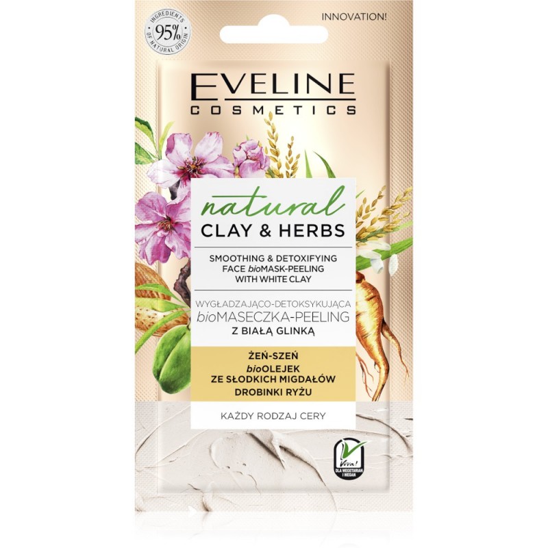 Eveline Natural Clay & Herbs Smoothing & Detoxifying Face Mask-Peeling White Clay (8 ml)