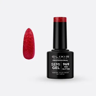 Elixir Semi Gel Ημιμόνιμο Βερνίκι 8ml – #969 (RED GLITTER)