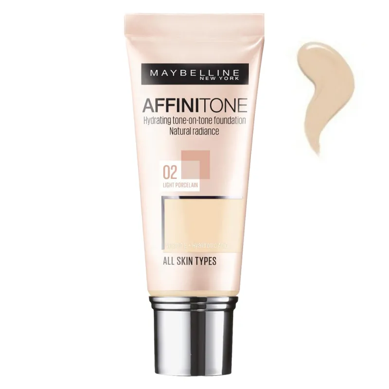 Maybelline Affinitone Foundation 30ml - Ενυδατικό Foundation για Τέλεια Κάλυψη #02 Light Porcelain