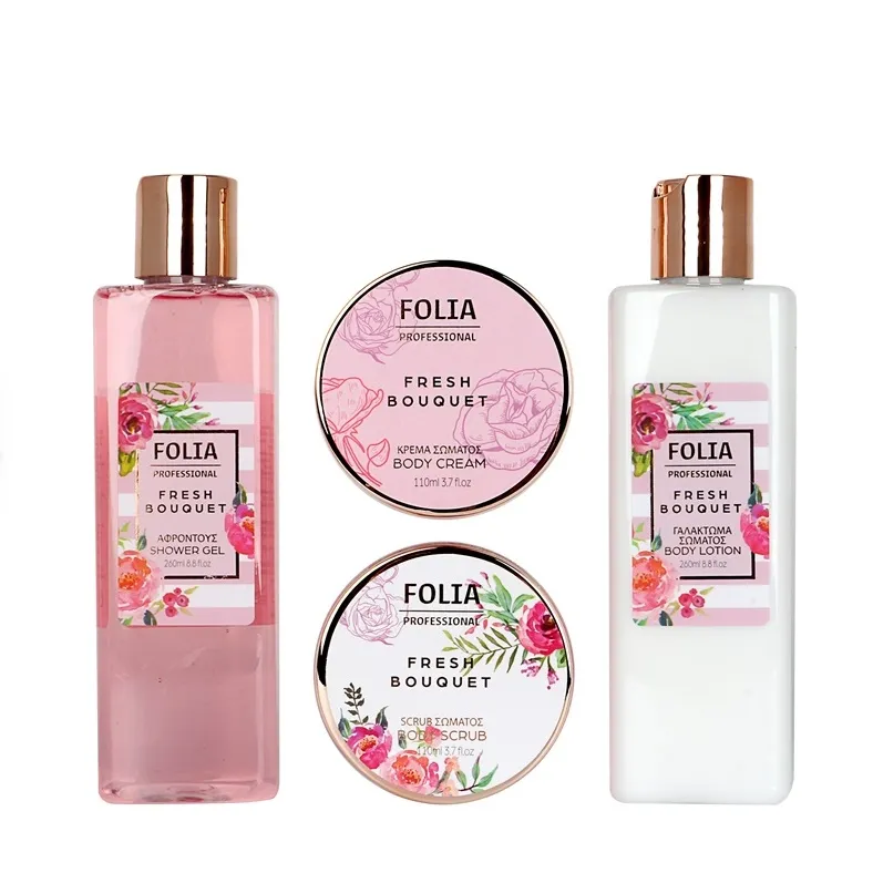 FOLIA Bath Bag Fresh Bouquet – Γυναικείο Σετ Δώρου σε Τσάντα με Shower Gel, Body Lotion, Κρέμα Σώματος & Body Scrub