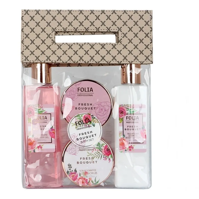FOLIA Bath Bag Fresh Bouquet – Γυναικείο Σετ Δώρου σε Τσάντα με Shower Gel, Body Lotion, Κρέμα Σώματος & Body Scrub