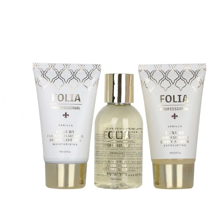 FOLIA Gold Nesseser Vanilla – Γυναικείο Σετ Δώρου σε Νεσεσέρ με Shower Gel, Body Lotion & Body Scrub