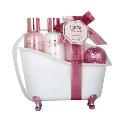 FOLIA Large Bath Tube Fresh Bouquet – Γυναικείο Σετ Δώρου σε Μπανιέρα με Shower Gel, Body Lotion, Body Scrub & Bath Fizzer