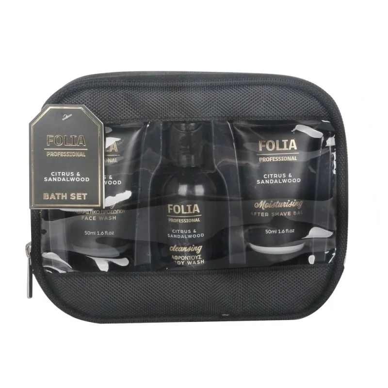 FOLIA Men's Nesesser Sandalwood & Citrus – Ανδρικό Σετ Δώρου σε Νεσεσέρ με Body Wash, Face Wash & After Shave