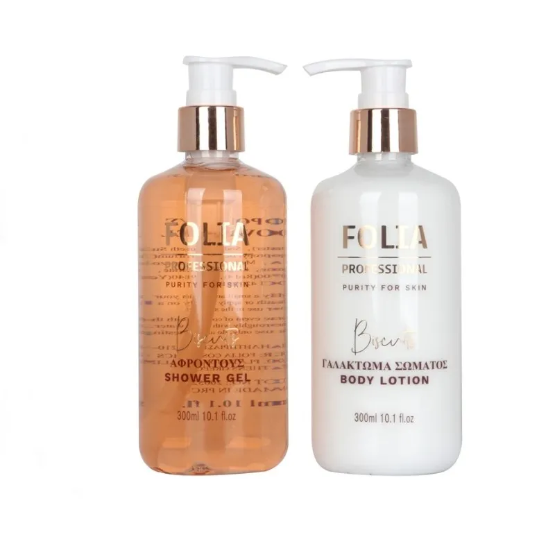 FOLIA Metal Base Biscuits – Γυναικείο Σετ Δώρου σε Μεταλλική Βάση με Shower Gel 300ml & Body Lotion 300ml