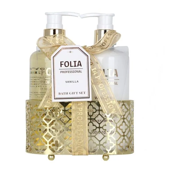 FOLIA Metal Base Vanilla – Γυναικείο Σετ Δώρου σε Μεταλλική Βάση με Shower Gel 300ml & Body Lotion 300ml