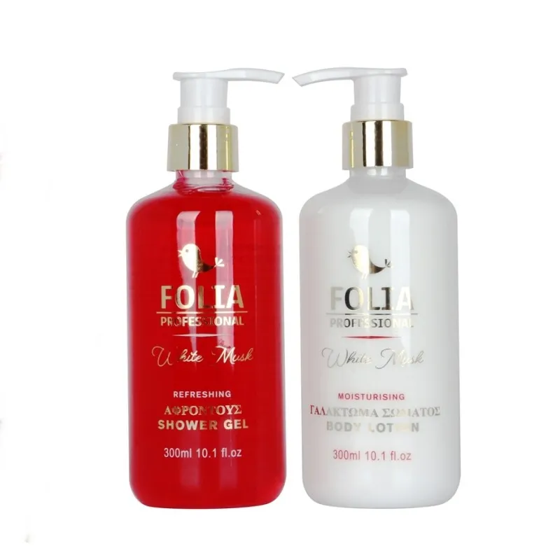 FOLIA Metal Base White Musk – Γυναικείο Σετ Δώρου σε Μεταλλική Βάση με Shower Gel 300ml & Body Lotion 300ml