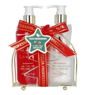 FOLIA Metal Base White Musk – Γυναικείο Σετ Δώρου σε Μεταλλική Βάση με Shower Gel 300ml & Body Lotion 300ml