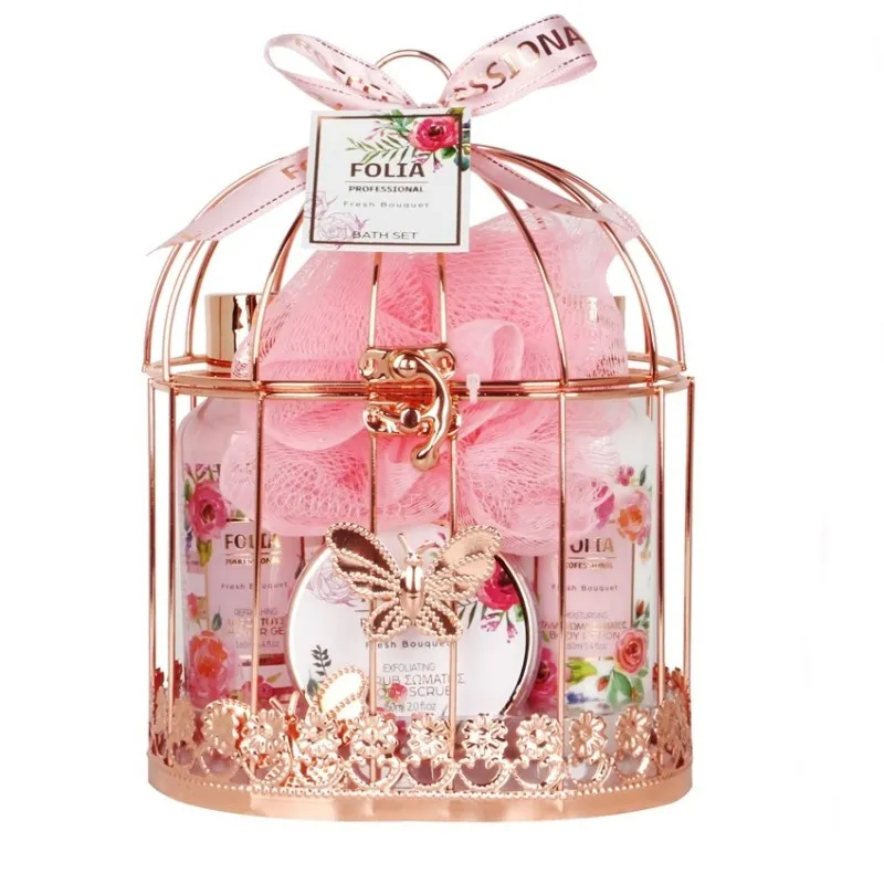 FOLIA Metal Cage Fresh Bouquet – Γυναικείο Σετ Δώρου σε Μεταλλικό Κλουβί 5 τμχ