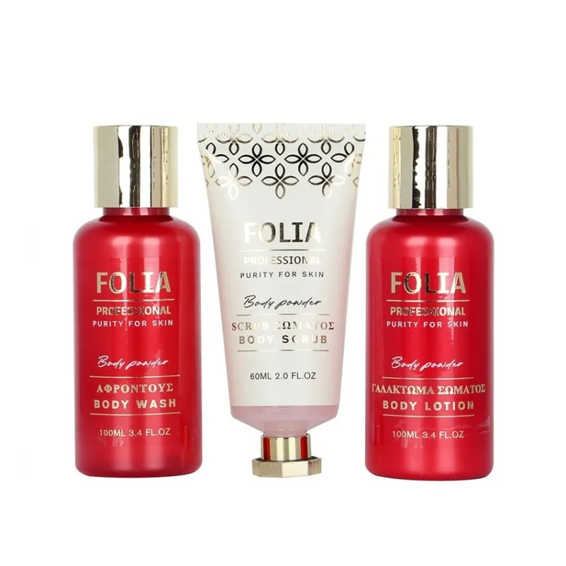 FOLIA Paper Gift Box Body Powder – Γυναικείο Σετ Δώρου με Body Wash, Body Lotion & Body Scrub