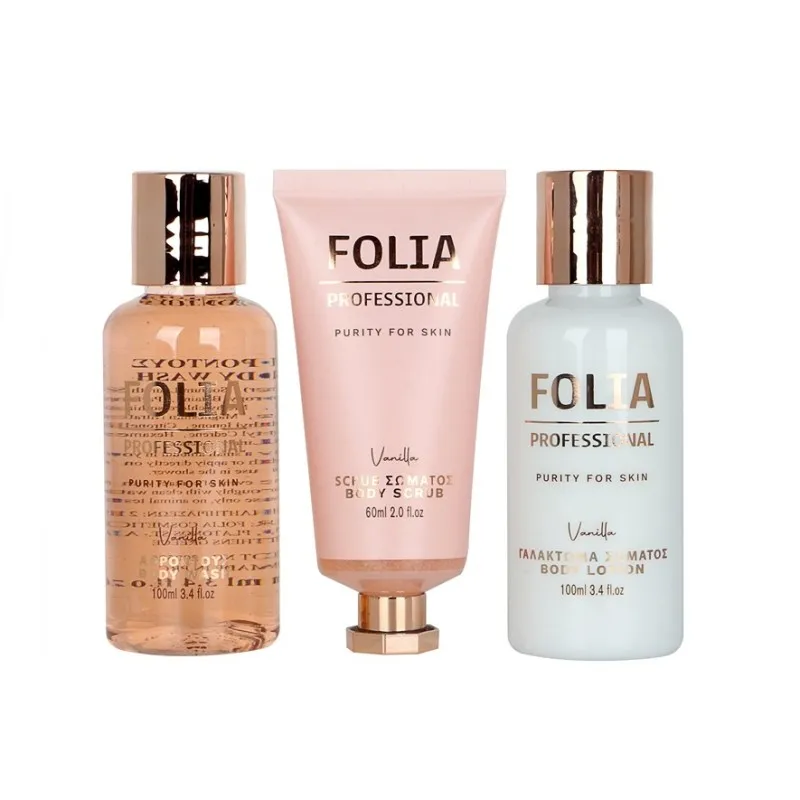 FOLIA Paper Gift Box Vanilla – Γυναικείο Σετ Δώρου με Body Wash, Body Lotion & Body Scrub