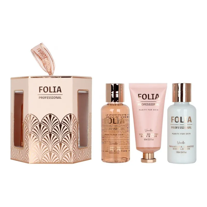 FOLIA Paper Gift Box Vanilla – Γυναικείο Σετ Δώρου με Body Wash, Body Lotion & Body Scrub