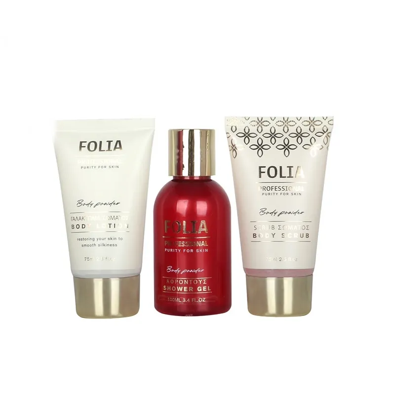 FOLIA Red Nesseser Body Powder – Γυναικείο Σετ Δώρου σε Νεσεσέρ με Shower Gel, Body Lotion & Body Scrub
