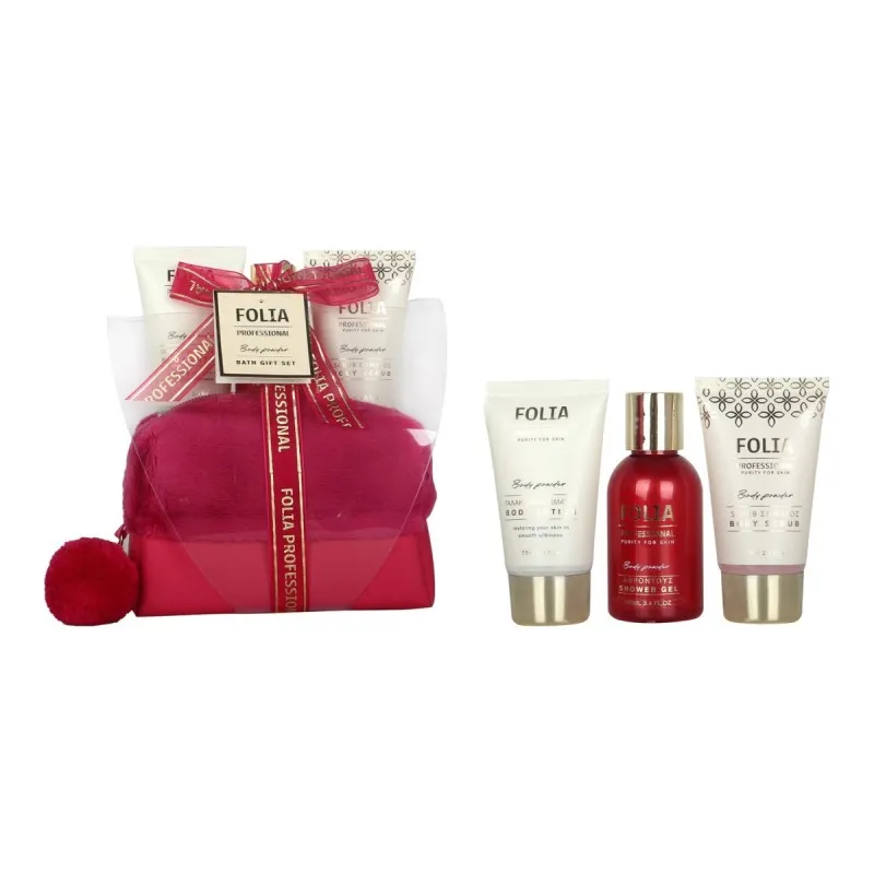 FOLIA Red Nesseser Body Powder – Γυναικείο Σετ Δώρου σε Νεσεσέρ με Shower Gel, Body Lotion & Body Scrub