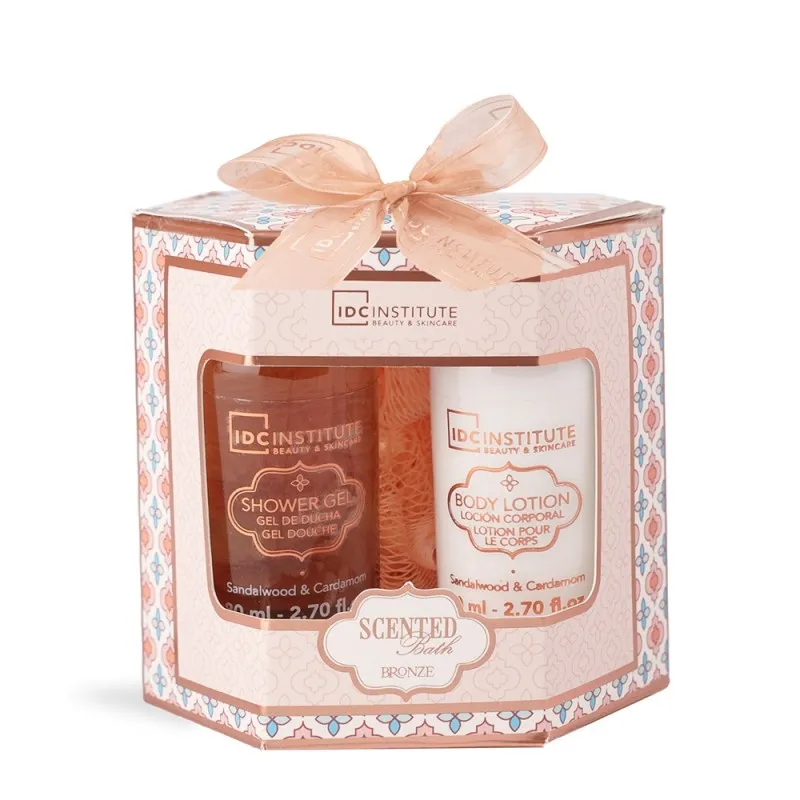 IDC Institute Scented Bronze Bathing Rituals – Γυναικείο Σετ Δώρου με Shower Gel 80ml, Body Lotion 80ml & Σφουγγάρι