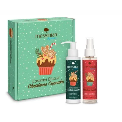 Messinian Spa Christmas Box Caramel Biscuit Christmas Cupcake 2x100ml – Σετ Δώρου Hair & Body Mist + Γαλάκτωμα Σώματος