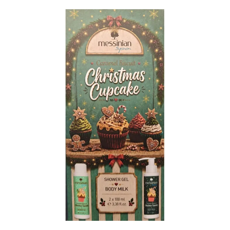 Messinian Spa Christmas Box Caramel Biscuit Christmas Cupcake 2x100ml – Σετ Δώρου Γαλάκτωμα Σώματος + Αφρόλουτρο
