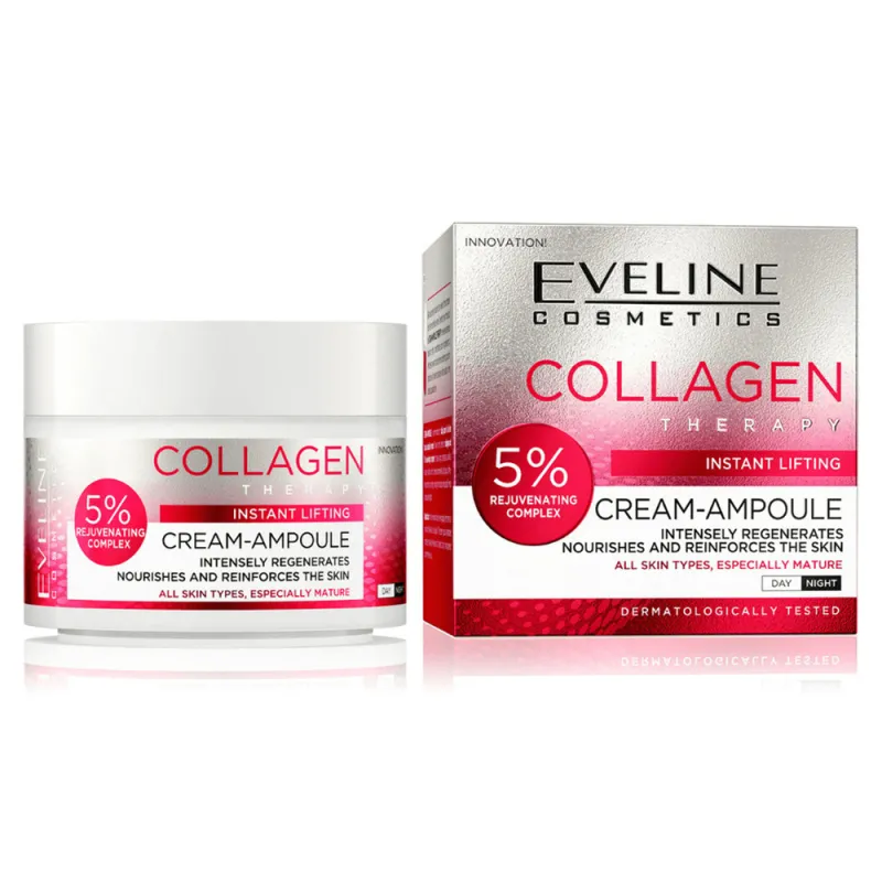Eveline Collagen Therapy 5% Cream-Ampoule 50ml - Συσφιγκτική Κρέμα-Αμπούλα Προσώπου με Κολλαγόνο για Όλους τους Τύπους (Ιδανική για Ώριμες Επιδερμίδες) Eveline Collagen Therapy 5% Cream-Ampoule 50ml - Συσφιγκτική Κρέμα-Αμπούλα Προσώπου με Κολλαγόνο για Όλους τους Τύπους (Ιδανική για Ώριμες Επιδερμίδες)