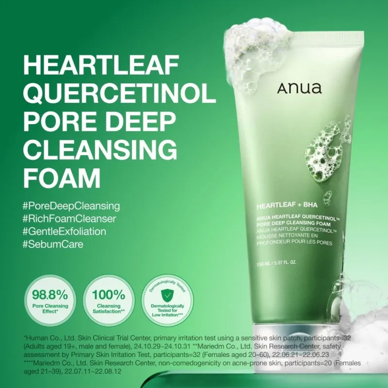 Anua Heartleaf Quercetinol Pore Deep Cleansing Foam 150ml – Αφρός Καθαρισμού Προσώπου με Heartleaf & BHA για Πόρους & Λιπαρότητα