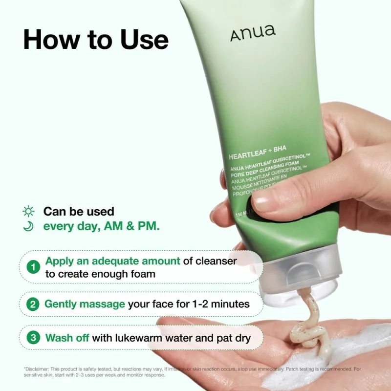 Anua Heartleaf Quercetinol Pore Deep Cleansing Foam 150ml – Αφρός Καθαρισμού Προσώπου με Heartleaf & BHA για Πόρους & Λιπαρότητα