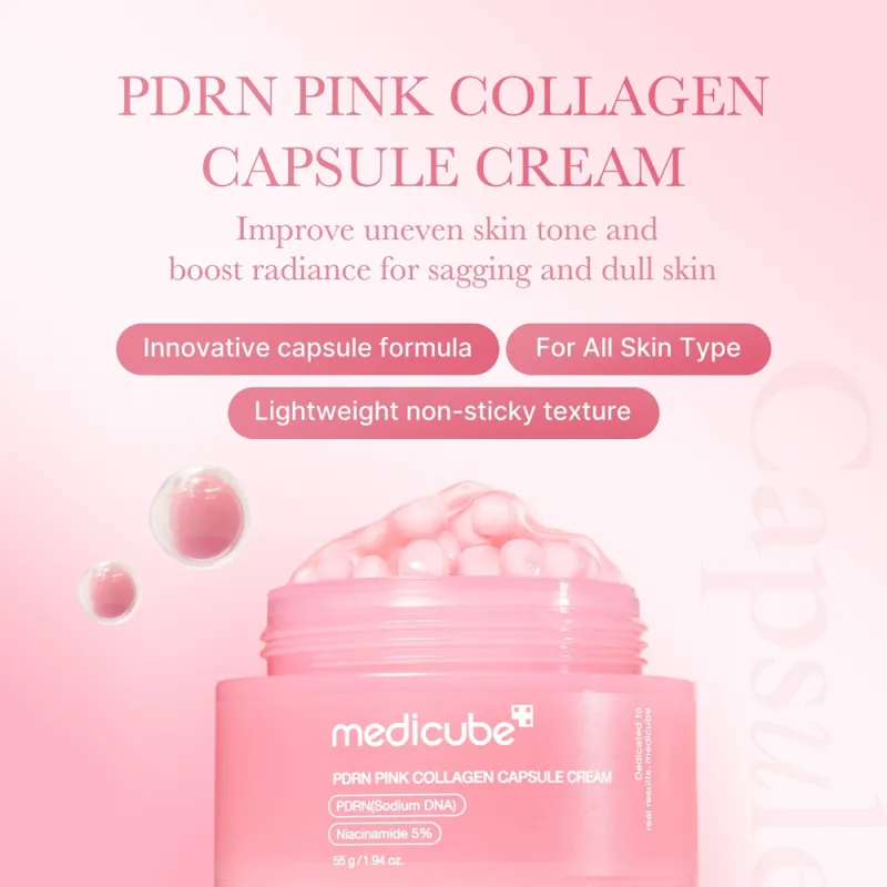 Medicube PDRN Pink Collagen Capsule Cream 55g – Κρέμα Προσώπου με PDRN & Κολλαγόνο για Σύσφιξη, Λάμψη & Ενυδάτωση