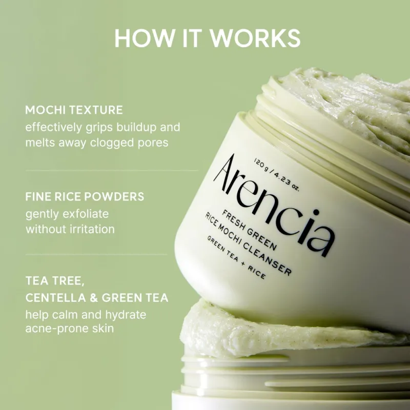Arencia Fresh Green Rice Mochi Cleanser 120g – Καθαριστικό Προσώπου με Ρύζι για Λιπαρή, Ακνεϊκή & Συμφορημένη Επιδερμίδα Arencia Fresh Green Rice Mochi Cleanser 120g – Καθαριστικό Προσώπου με Ρύζι για Λιπαρή, Ακνεϊκή & Συμφορημένη Επιδερμίδα