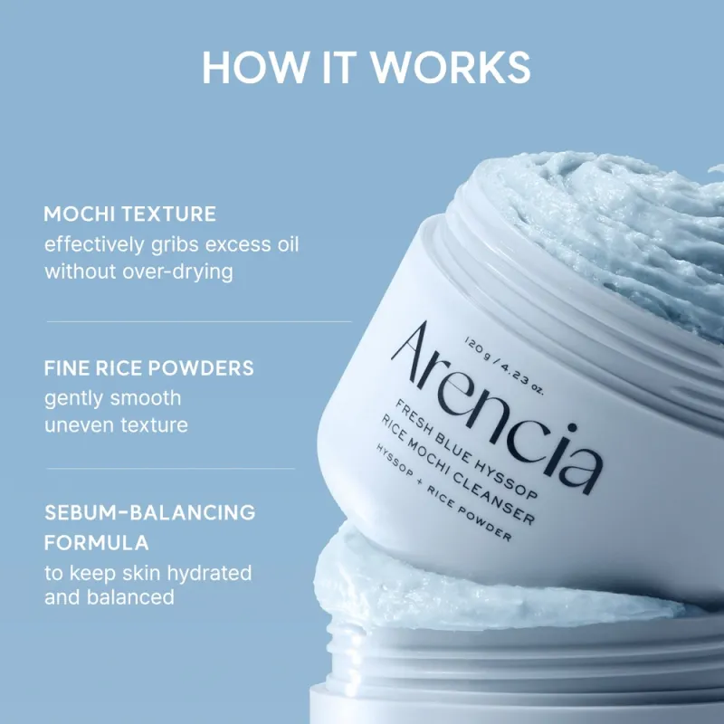 Arencia Blue Hyssop Rice Mochi Cleanser 120g – Καθαριστικό Προσώπου με Ρύζι για Λιπαρή, Ακνεϊκή & Συμφορημένη Επιδερμίδα
