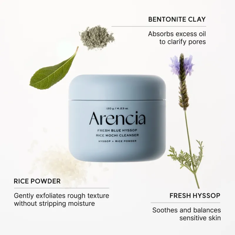 Arencia Blue Hyssop Rice Mochi Cleanser 120g – Καθαριστικό Προσώπου με Ρύζι για Λιπαρή, Ακνεϊκή & Συμφορημένη Επιδερμίδα