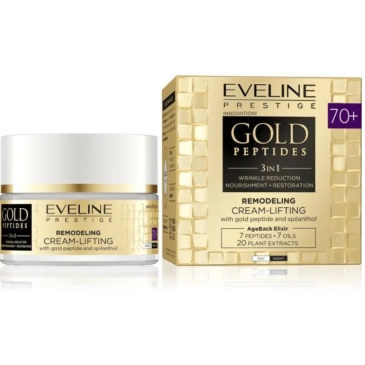 Eveline Gold Peptides Remodeling Cream-Lifting 70+ 50ml – Κρέμα Ημέρας & Νύχτας με Πεπτίδια, Ceramides & Σπιλανθόλη για Πυκνότητα & Περίγραμμα